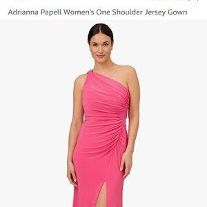 Adrianna Papell  women's one shoulder pink ruched jersey gown EUC Size 16